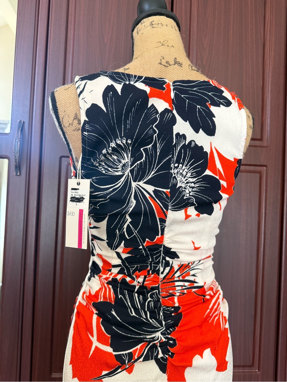 Tracy Reese Red, Black & White Floral Midi Dress - Picture 4 of 7